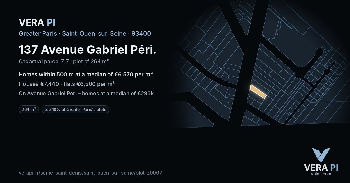 137 Avenue Gabriel Péri, Saint-Ouen-sur-Seine at night – the plot lit, the parcels around coloured by the prices near them