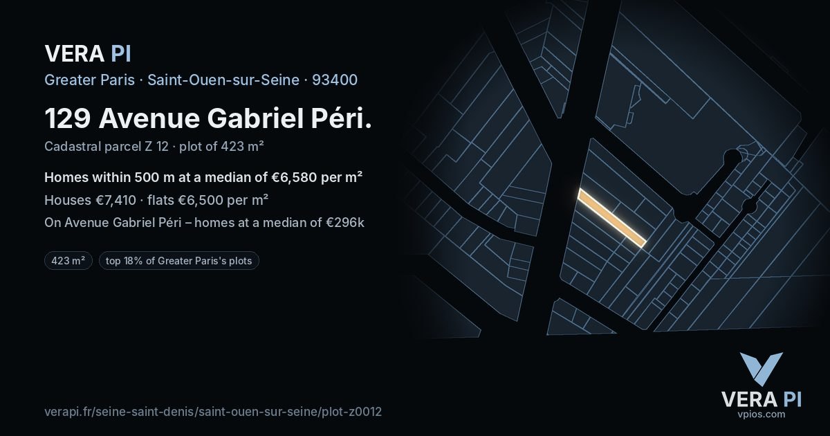 129 Avenue Gabriel Péri, Saint-Ouen-sur-Seine at night – the plot lit, the parcels around coloured by the prices near them