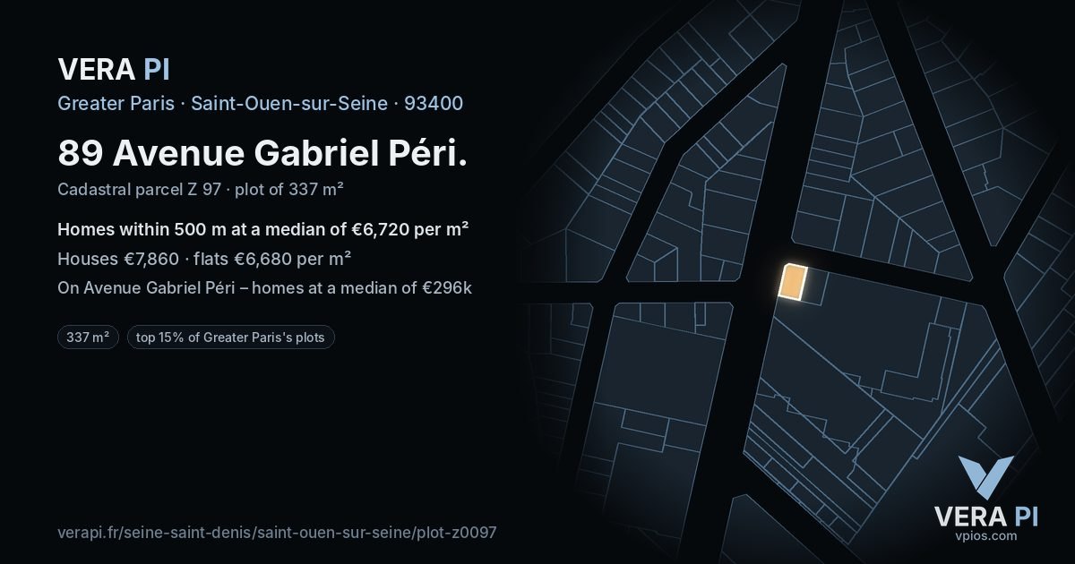 89 Avenue Gabriel Péri, Saint-Ouen-sur-Seine at night – the plot lit, the parcels around coloured by the prices near them