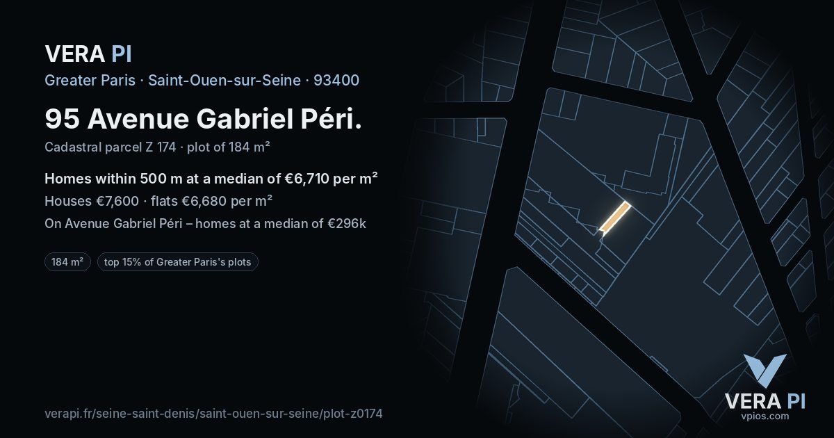 95 Avenue Gabriel Péri, Saint-Ouen-sur-Seine at night – the plot lit, the parcels around coloured by the prices near them