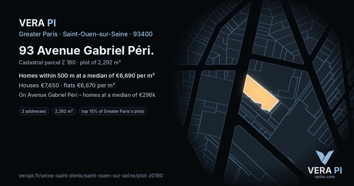 93 Avenue Gabriel Péri, Saint-Ouen-sur-Seine at night – the plot lit, the parcels around coloured by the prices near them