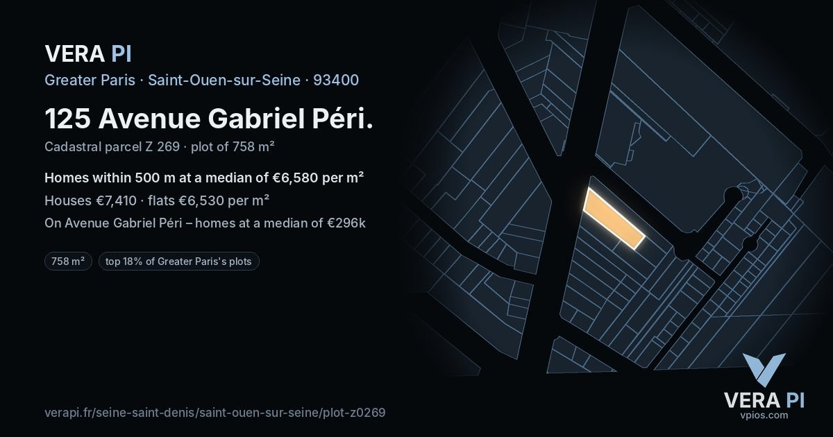 125 Avenue Gabriel Péri, Saint-Ouen-sur-Seine at night – the plot lit, the parcels around coloured by the prices near them