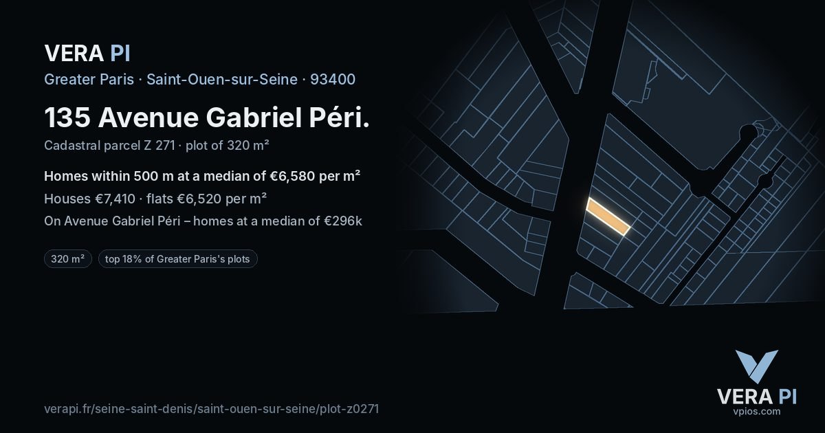 135 Avenue Gabriel Péri, Saint-Ouen-sur-Seine at night – the plot lit, the parcels around coloured by the prices near them