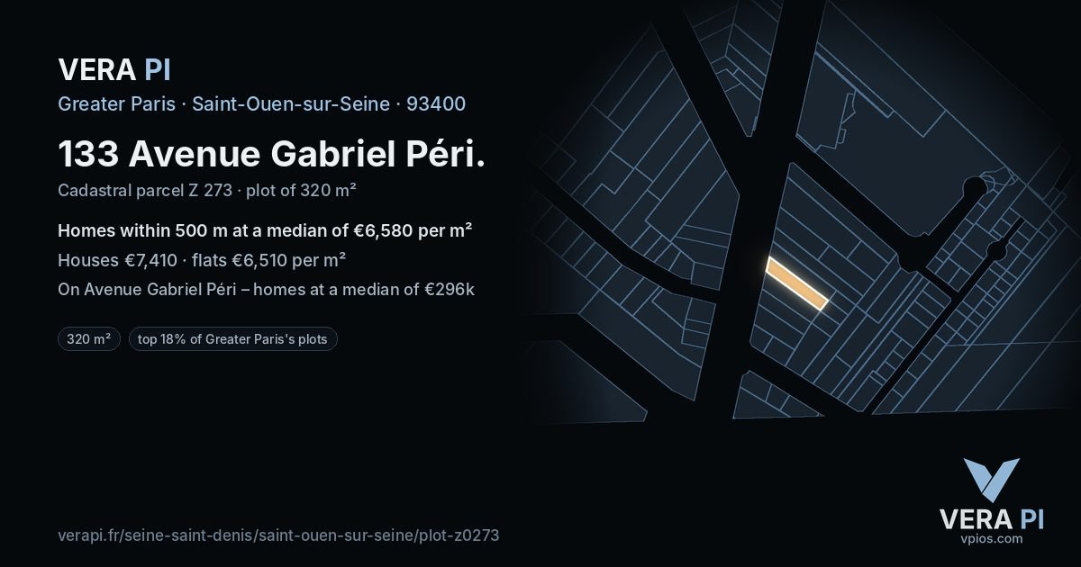 133 Avenue Gabriel Péri, Saint-Ouen-sur-Seine at night – the plot lit, the parcels around coloured by the prices near them