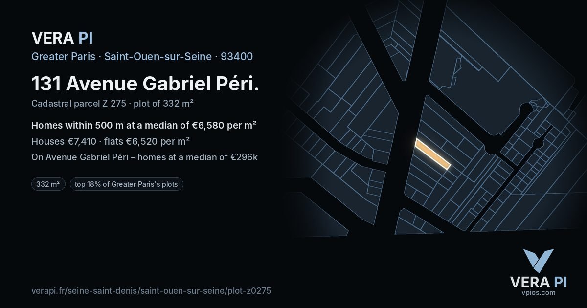 131 Avenue Gabriel Péri, Saint-Ouen-sur-Seine at night – the plot lit, the parcels around coloured by the prices near them
