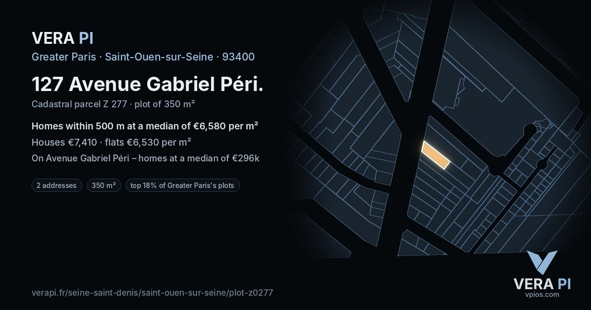 127 Avenue Gabriel Péri, Saint-Ouen-sur-Seine at night – the plot lit, the parcels around coloured by the prices near them