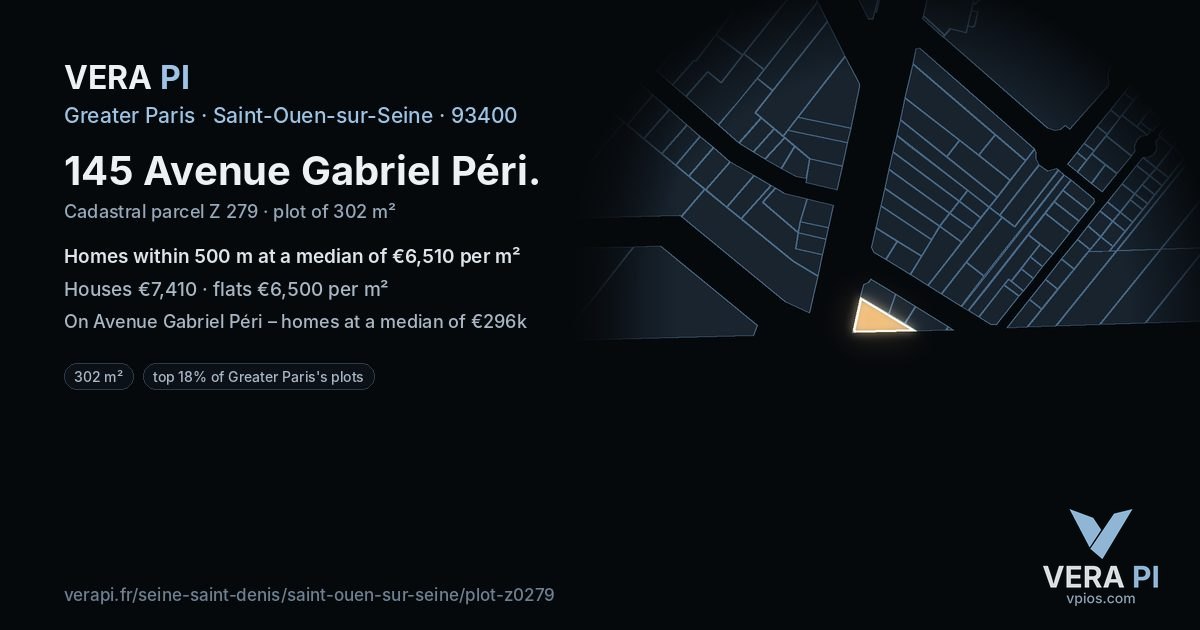 145 Avenue Gabriel Péri, Saint-Ouen-sur-Seine at night – the plot lit, the parcels around coloured by the prices near them