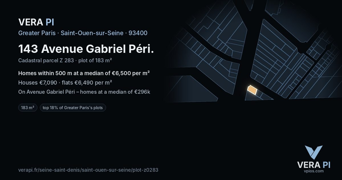 143 Avenue Gabriel Péri, Saint-Ouen-sur-Seine at night – the plot lit, the parcels around coloured by the prices near them