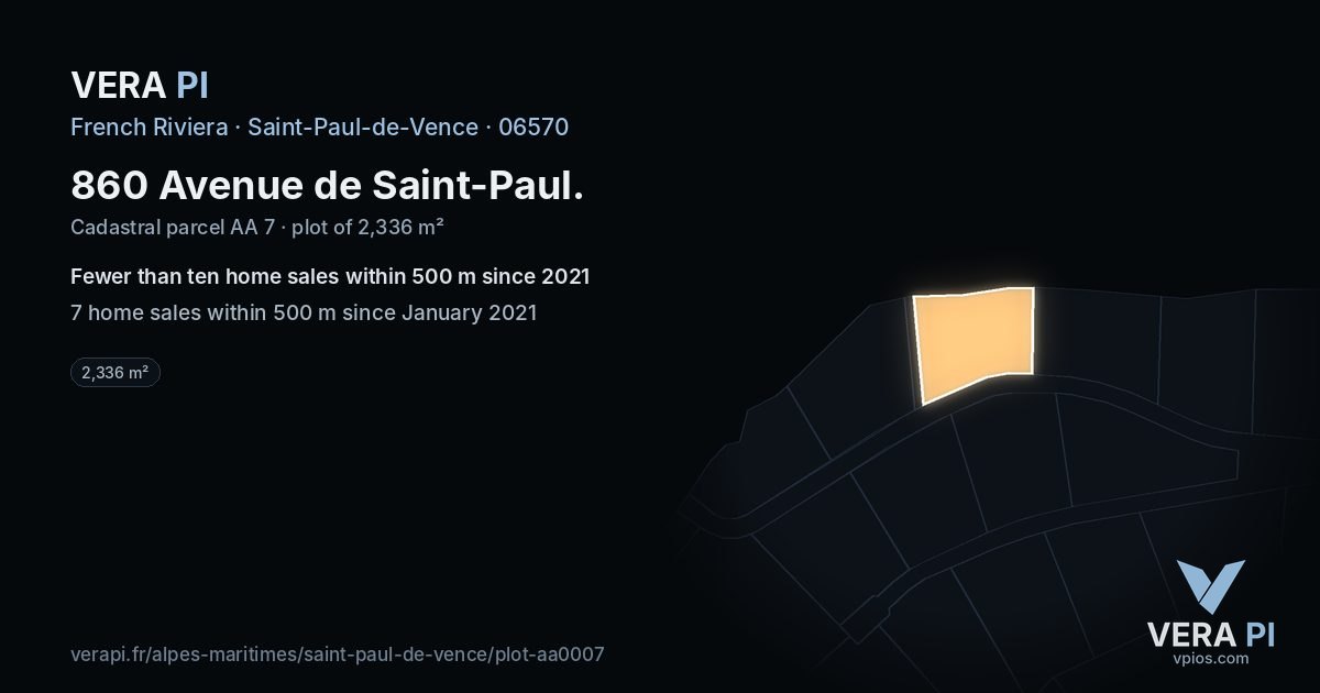 860 Avenue de Saint-Paul, Saint-Paul-de-Vence at night – the plot lit, the parcels around coloured by the prices near them
