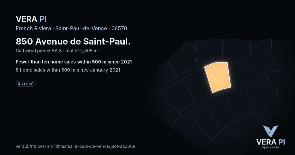 850 Avenue de Saint-Paul, Saint-Paul-de-Vence at night – the plot lit, the parcels around coloured by the prices near them