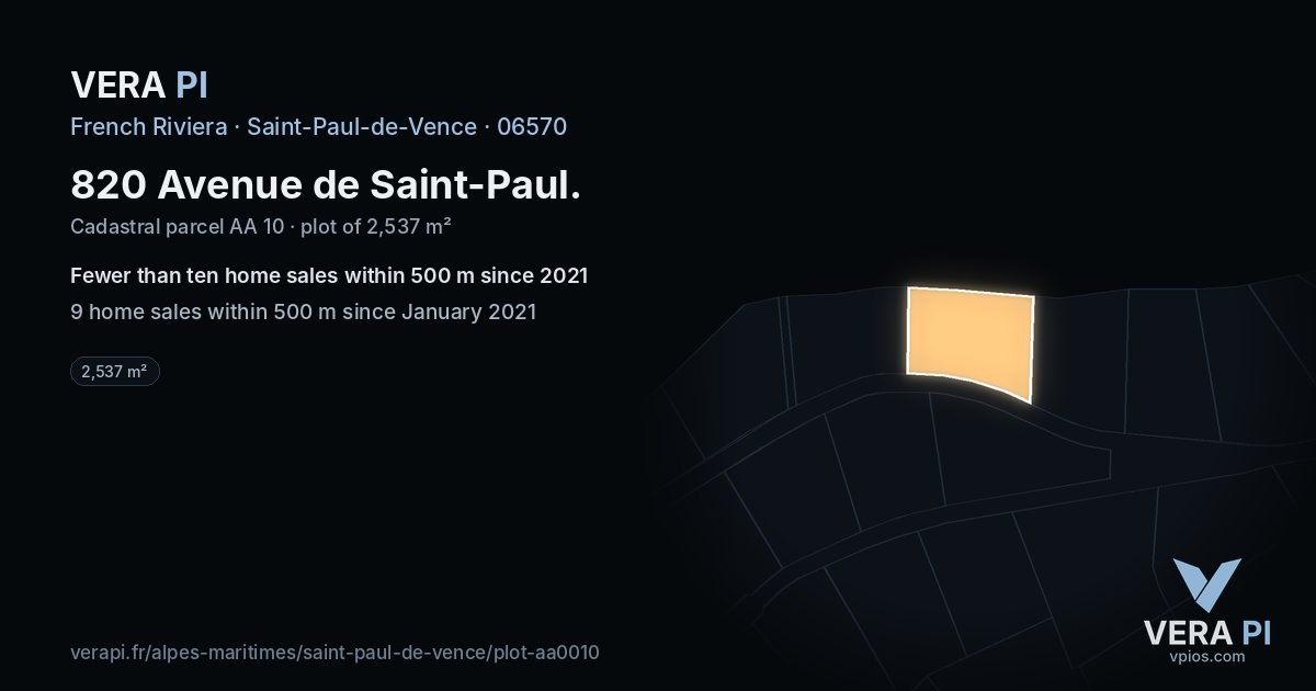 820 Avenue de Saint-Paul, Saint-Paul-de-Vence at night – the plot lit, the parcels around coloured by the prices near them