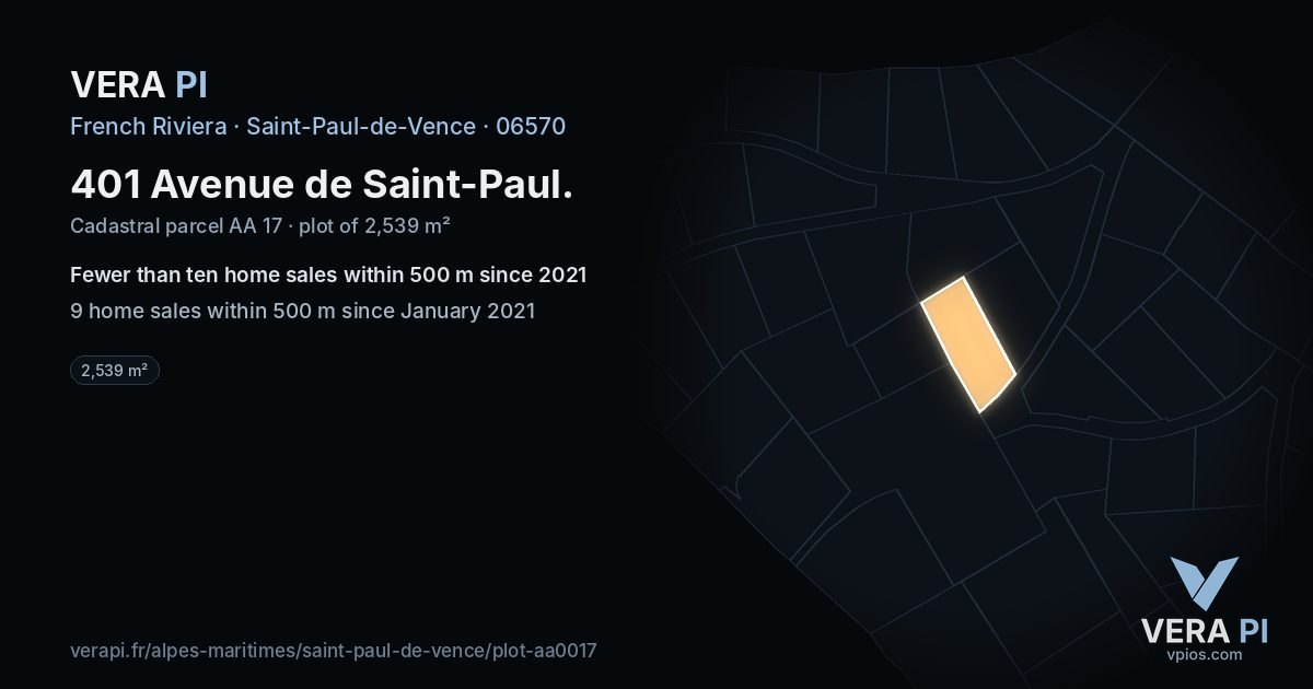 401 Avenue de Saint-Paul, Saint-Paul-de-Vence at night – the plot lit, the parcels around coloured by the prices near them