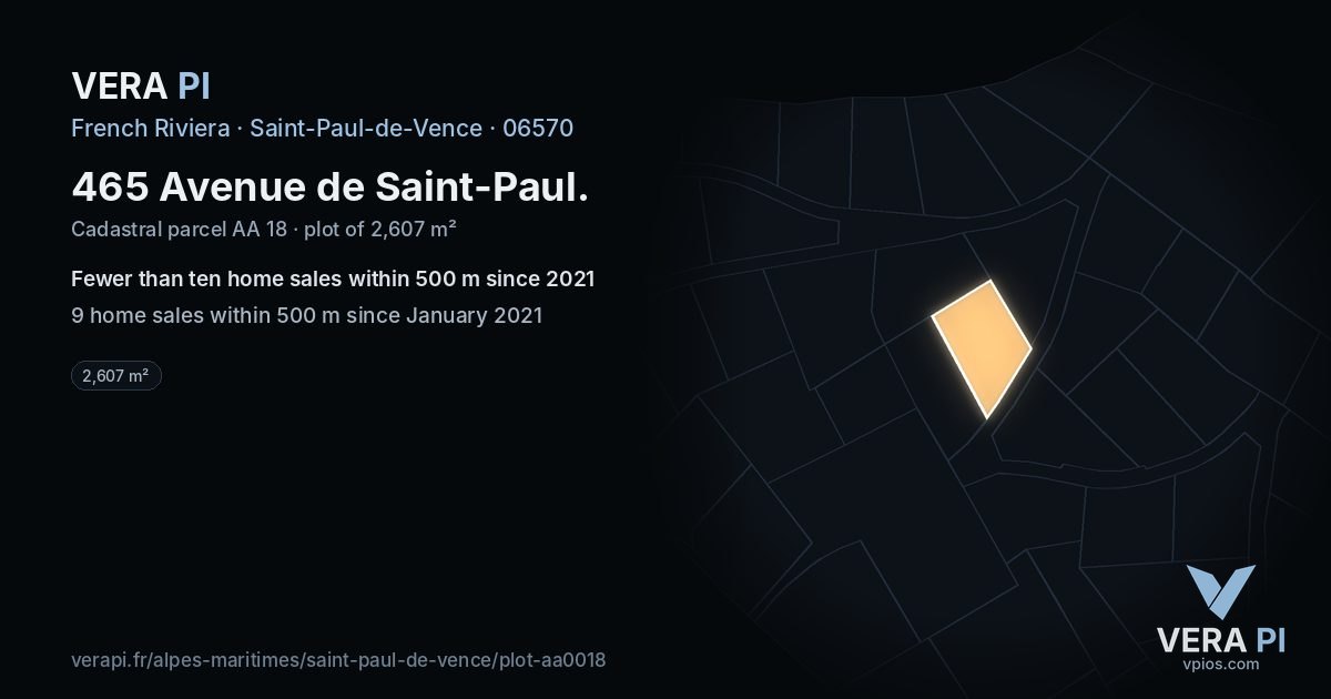 465 Avenue de Saint-Paul, Saint-Paul-de-Vence at night – the plot lit, the parcels around coloured by the prices near them