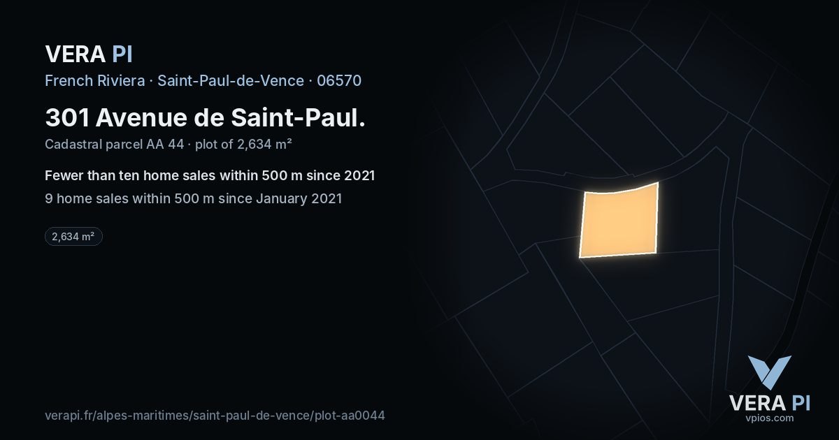 301 Avenue de Saint-Paul, Saint-Paul-de-Vence at night – the plot lit, the parcels around coloured by the prices near them