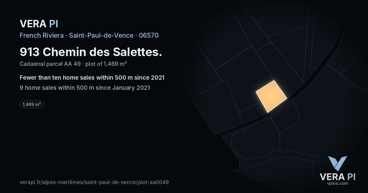 913 Chemin des Salettes, Saint-Paul-de-Vence at night – the plot lit, the parcels around coloured by the prices near them