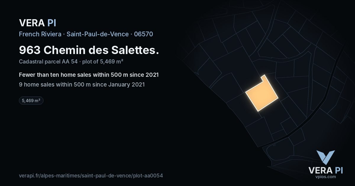963 Chemin des Salettes, Saint-Paul-de-Vence at night – the plot lit, the parcels around coloured by the prices near them