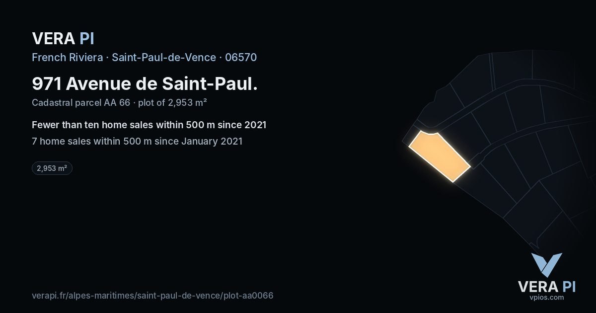 971 Avenue de Saint-Paul, Saint-Paul-de-Vence at night – the plot lit, the parcels around coloured by the prices near them