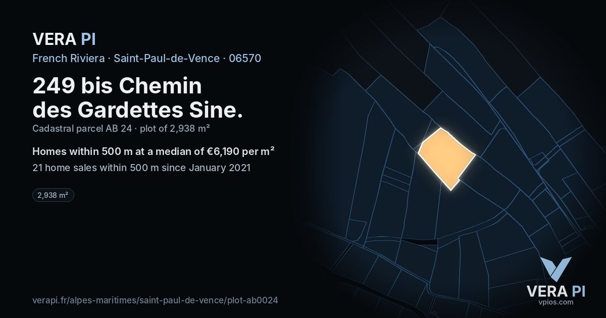 249 bis Chemin des Gardettes Sine, Saint-Paul-de-Vence at night – the plot lit, the parcels around coloured by the prices near them