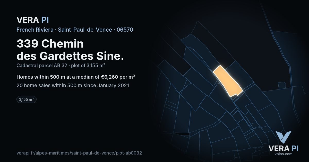 339 Chemin des Gardettes Sine, Saint-Paul-de-Vence at night – the plot lit, the parcels around coloured by the prices near them