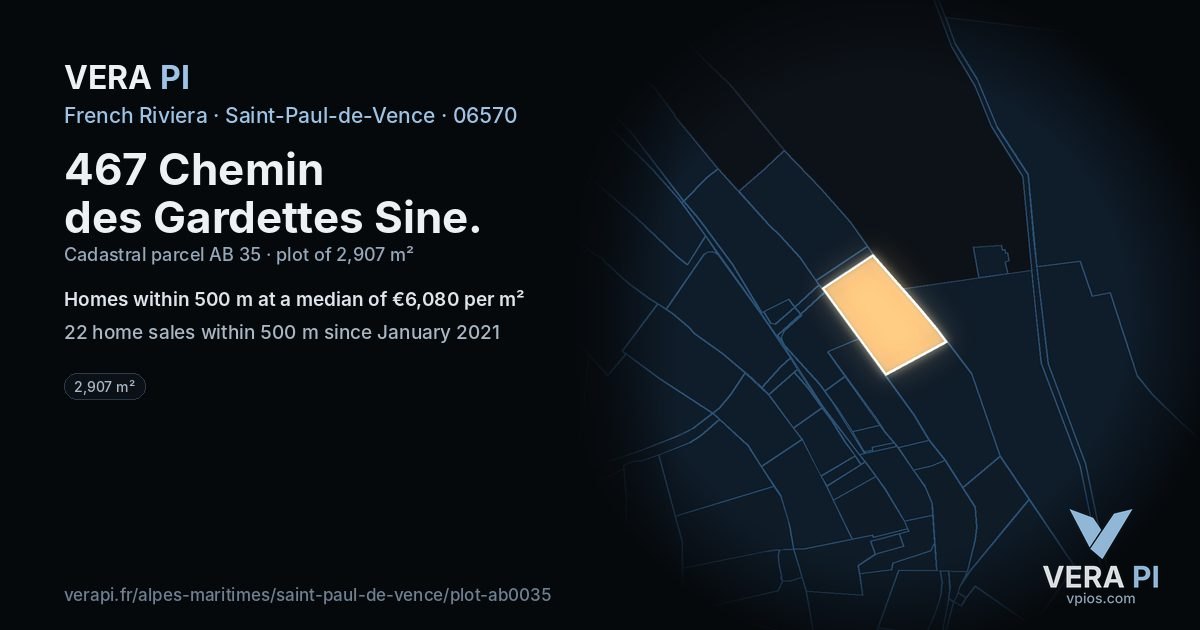 467 Chemin des Gardettes Sine, Saint-Paul-de-Vence at night – the plot lit, the parcels around coloured by the prices near them