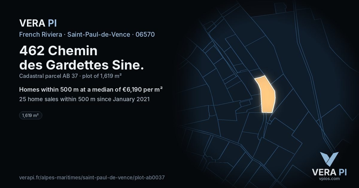 462 Chemin des Gardettes Sine, Saint-Paul-de-Vence at night – the plot lit, the parcels around coloured by the prices near them