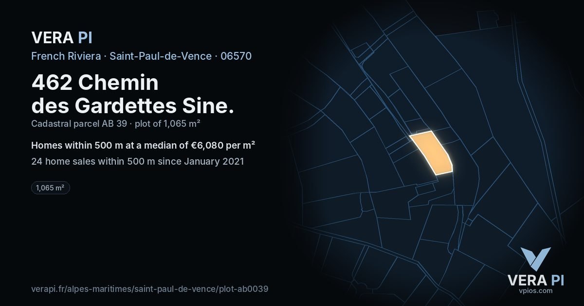 462 Chemin des Gardettes Sine, Saint-Paul-de-Vence at night – the plot lit, the parcels around coloured by the prices near them