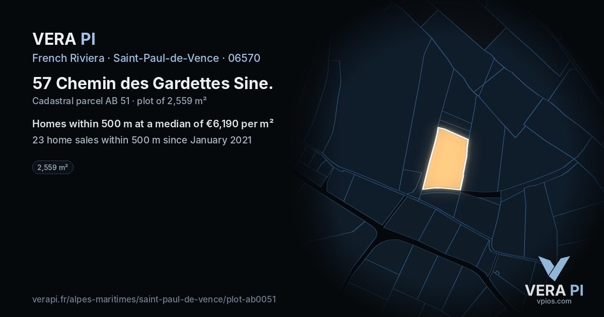 57 Chemin des Gardettes Sine, Saint-Paul-de-Vence at night – the plot lit, the parcels around coloured by the prices near them
