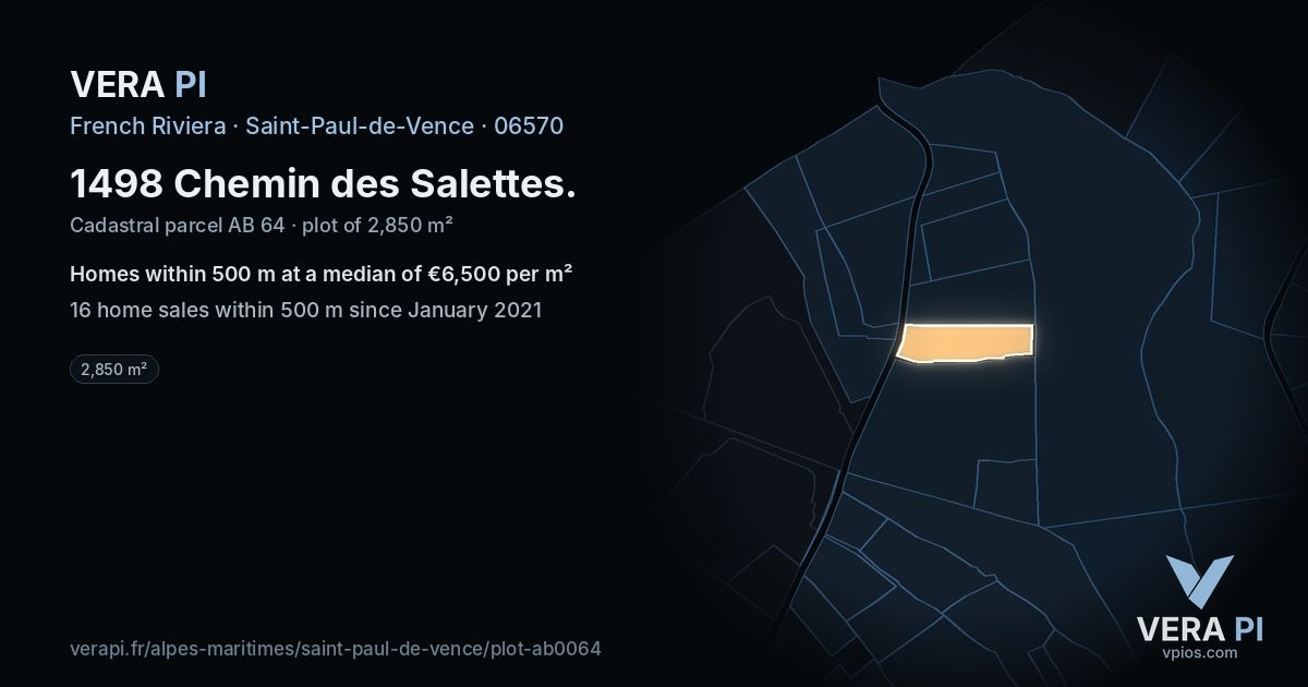 1498 Chemin des Salettes, Saint-Paul-de-Vence at night – the plot lit, the parcels around coloured by the prices near them