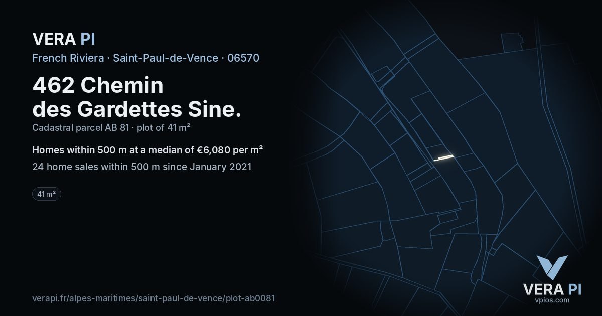 462 Chemin des Gardettes Sine, Saint-Paul-de-Vence at night – the plot lit, the parcels around coloured by the prices near them