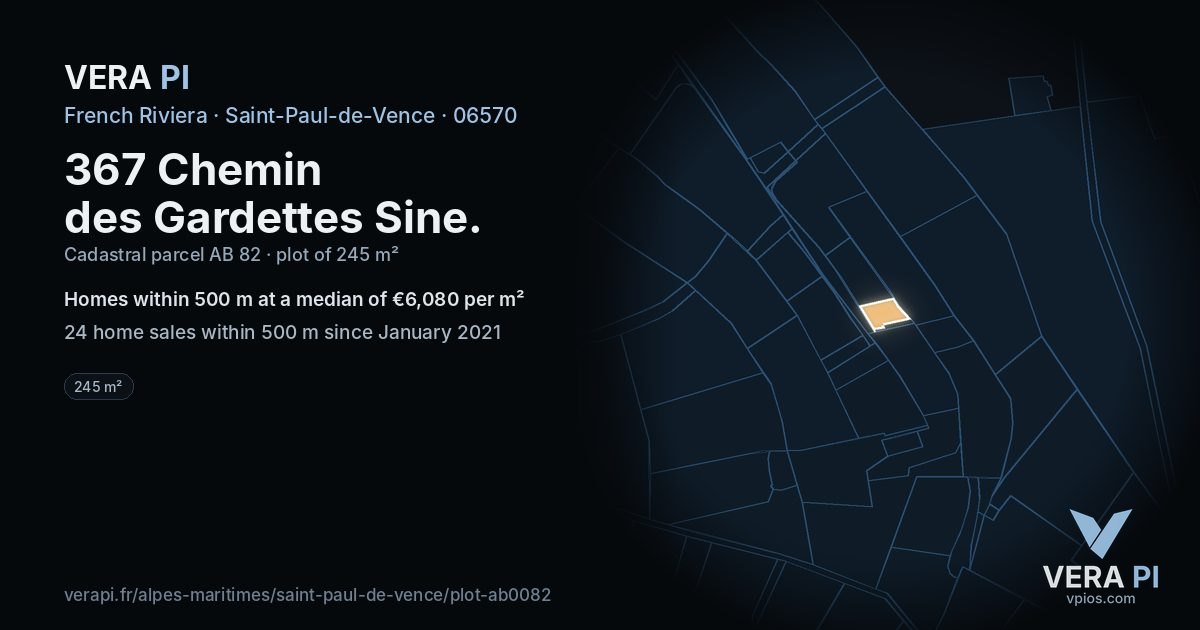 367 Chemin des Gardettes Sine, Saint-Paul-de-Vence at night – the plot lit, the parcels around coloured by the prices near them