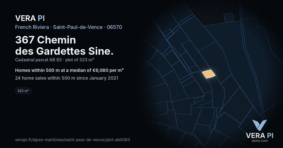 367 Chemin des Gardettes Sine, Saint-Paul-de-Vence at night – the plot lit, the parcels around coloured by the prices near them
