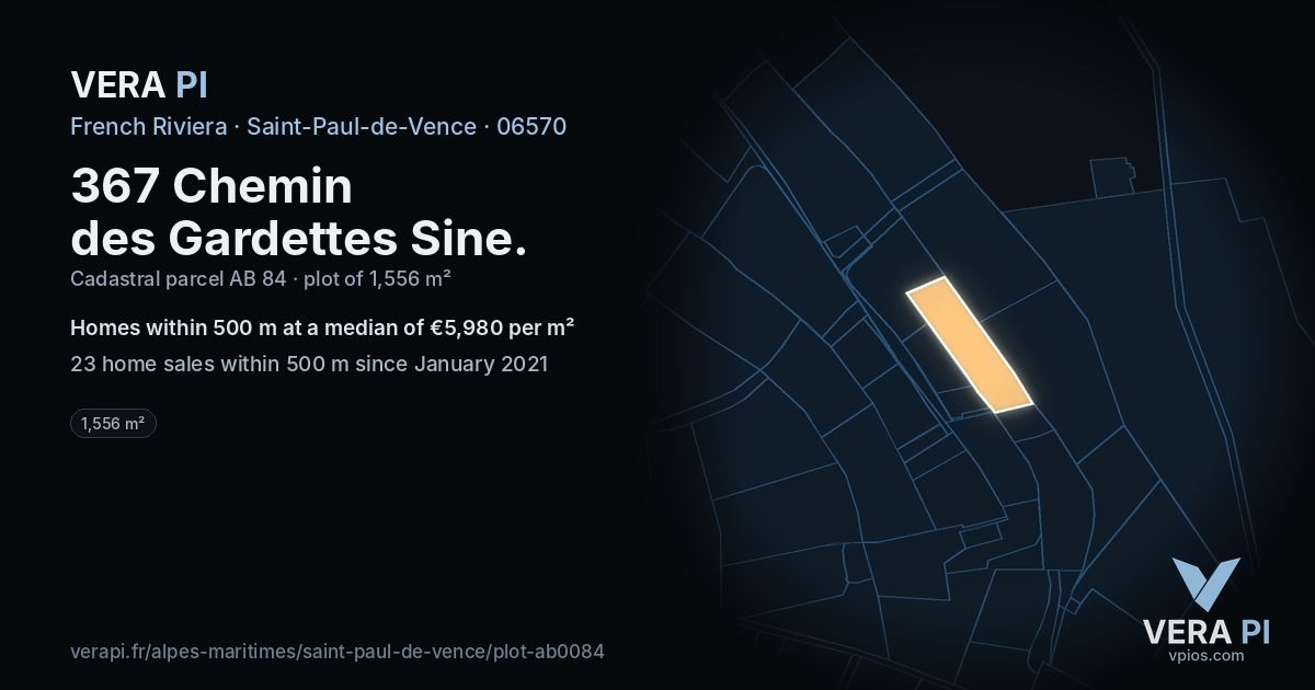 367 Chemin des Gardettes Sine, Saint-Paul-de-Vence at night – the plot lit, the parcels around coloured by the prices near them
