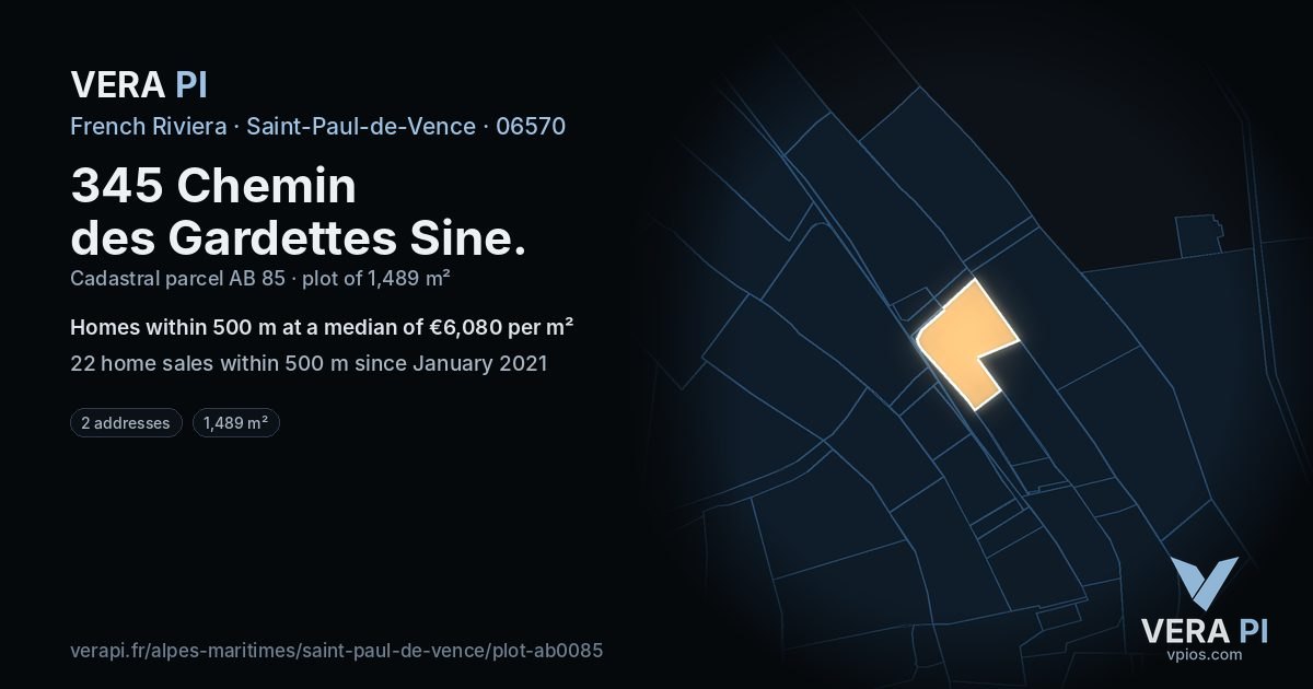 345 Chemin des Gardettes Sine, Saint-Paul-de-Vence at night – the plot lit, the parcels around coloured by the prices near them
