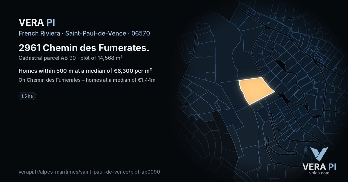 2961 Chemin des Fumerates, Saint-Paul-de-Vence at night – the plot lit, the parcels around coloured by the prices near them