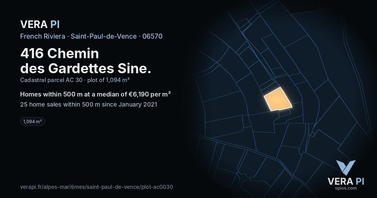 416 Chemin des Gardettes Sine, Saint-Paul-de-Vence at night – the plot lit, the parcels around coloured by the prices near them