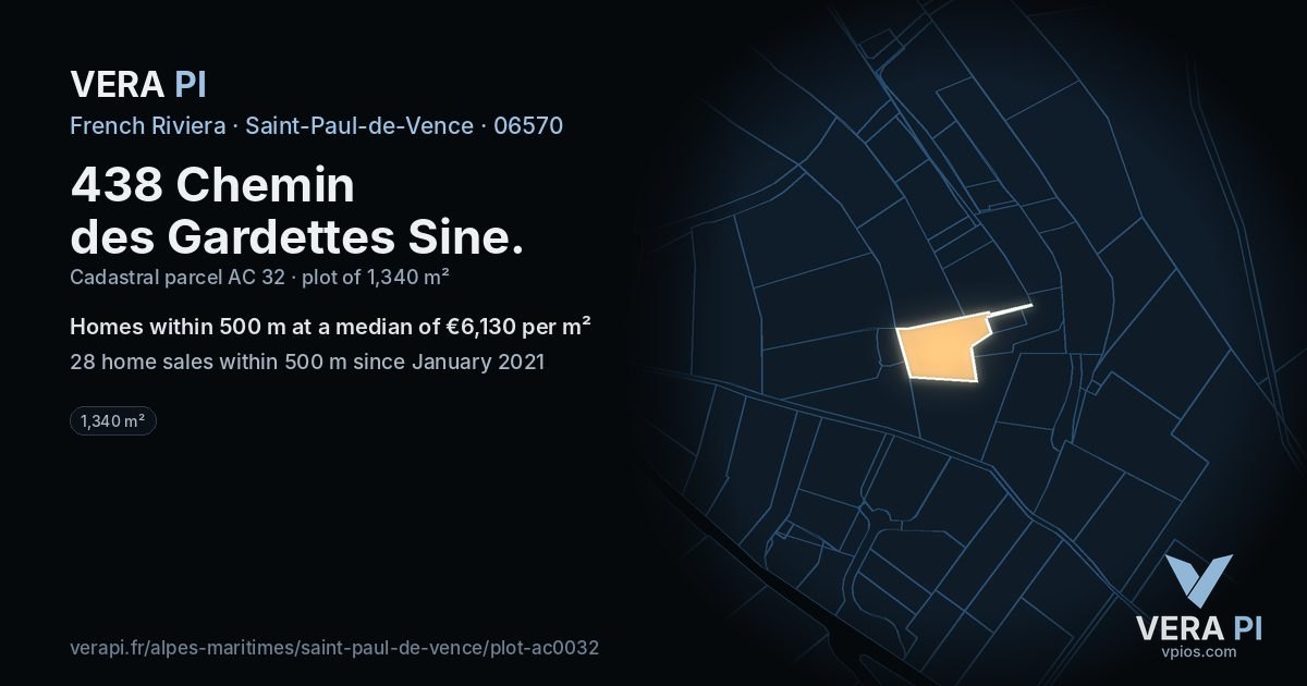 438 Chemin des Gardettes Sine, Saint-Paul-de-Vence at night – the plot lit, the parcels around coloured by the prices near them