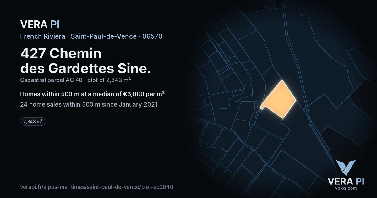 427 Chemin des Gardettes Sine, Saint-Paul-de-Vence at night – the plot lit, the parcels around coloured by the prices near them