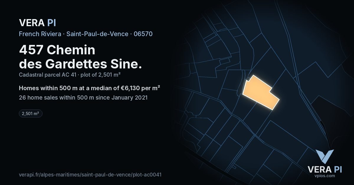 457 Chemin des Gardettes Sine, Saint-Paul-de-Vence at night – the plot lit, the parcels around coloured by the prices near them