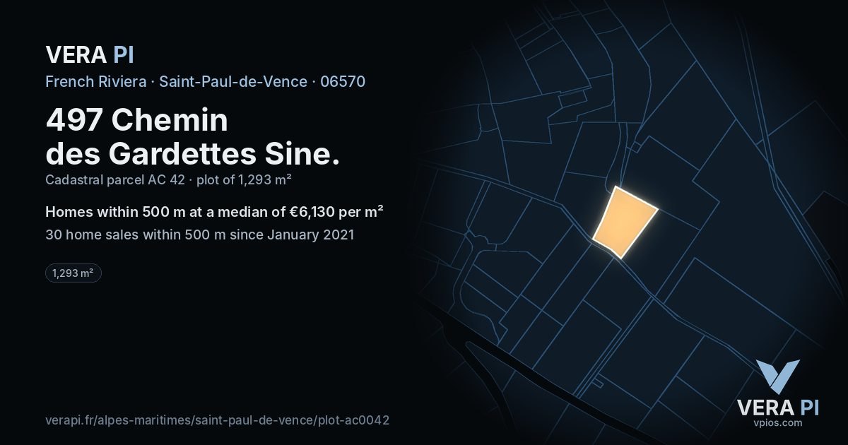 497 Chemin des Gardettes Sine, Saint-Paul-de-Vence at night – the plot lit, the parcels around coloured by the prices near them