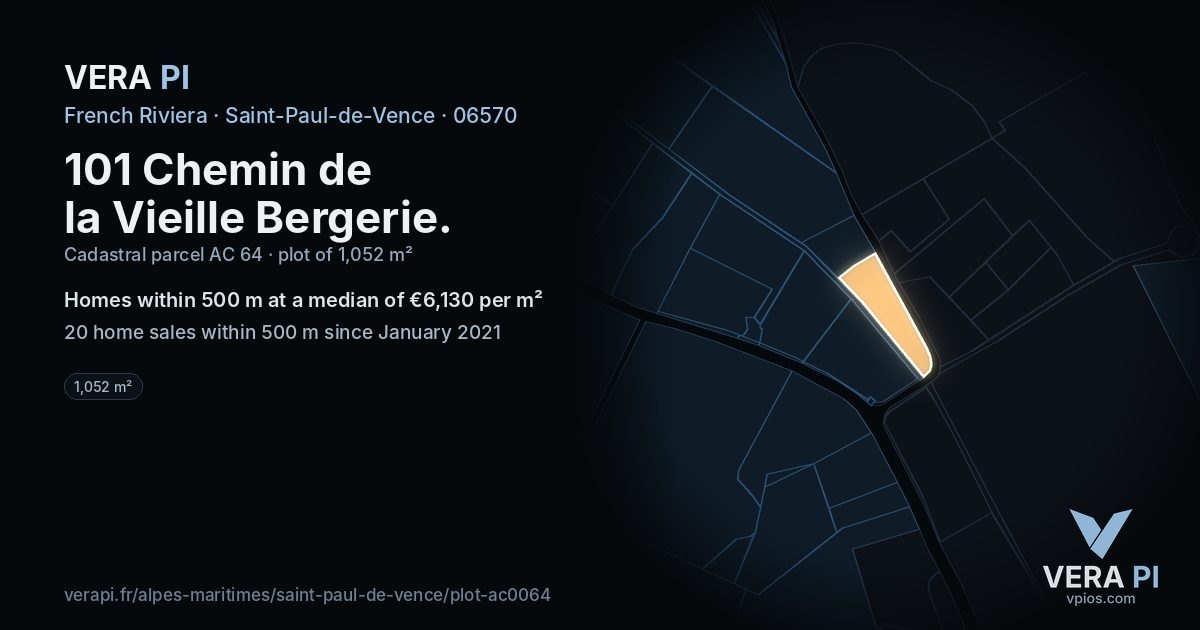 101 Chemin de la Vieille Bergerie, Saint-Paul-de-Vence at night – the plot lit, the parcels around coloured by the prices near them