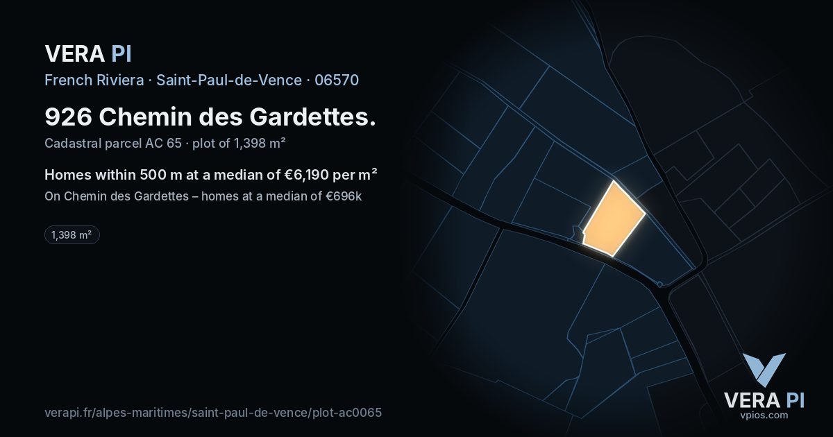 926 Chemin des Gardettes, Saint-Paul-de-Vence at night – the plot lit, the parcels around coloured by the prices near them