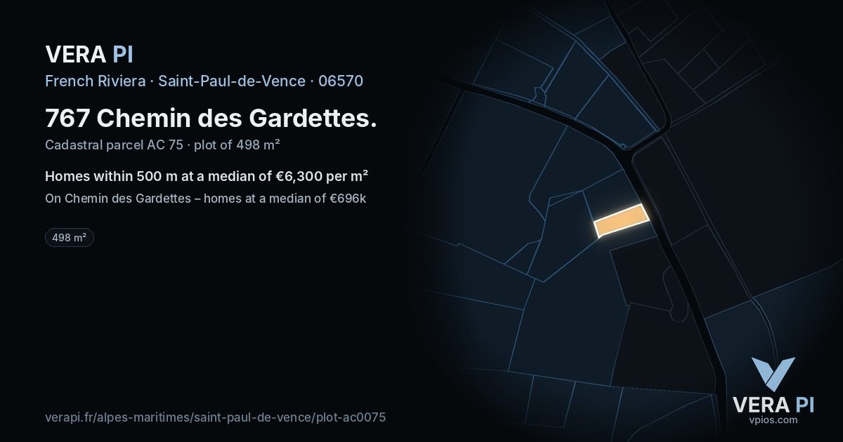 767 Chemin des Gardettes, Saint-Paul-de-Vence at night – the plot lit, the parcels around coloured by the prices near them
