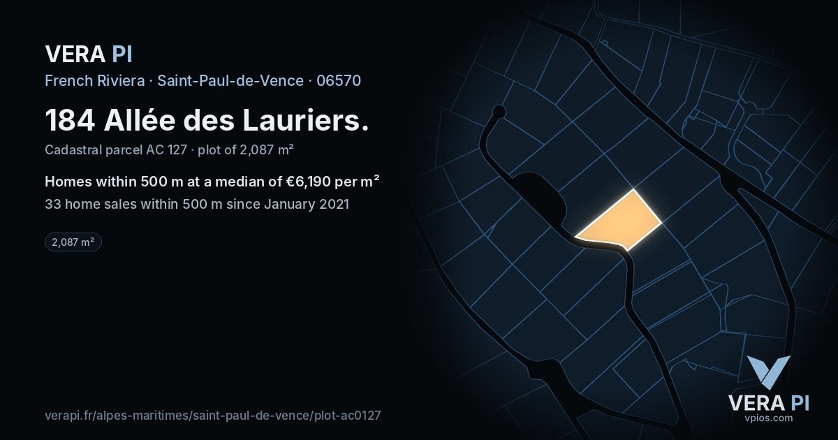 184 Allée des Lauriers, Saint-Paul-de-Vence at night – the plot lit, the parcels around coloured by the prices near them