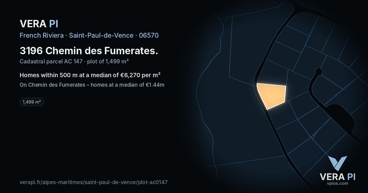 3196 Chemin des Fumerates, Saint-Paul-de-Vence at night – the plot lit, the parcels around coloured by the prices near them