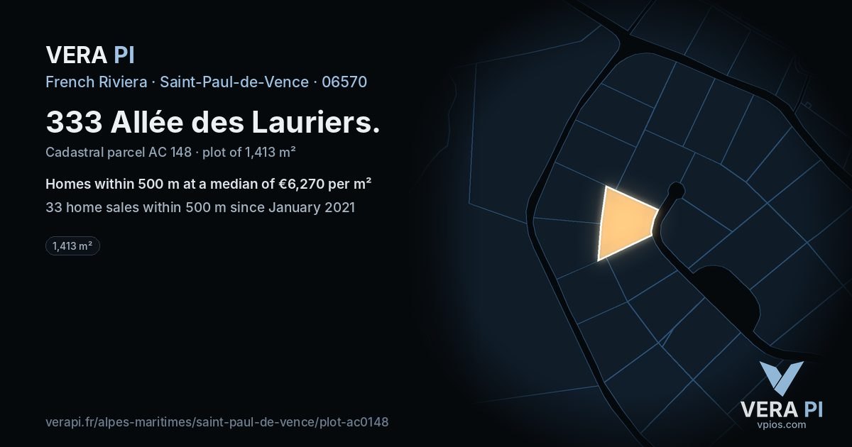333 Allée des Lauriers, Saint-Paul-de-Vence at night – the plot lit, the parcels around coloured by the prices near them
