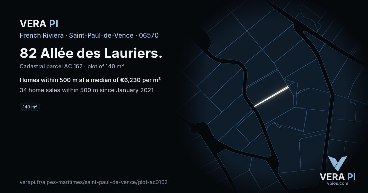 82 Allée des Lauriers, Saint-Paul-de-Vence at night – the plot lit, the parcels around coloured by the prices near them