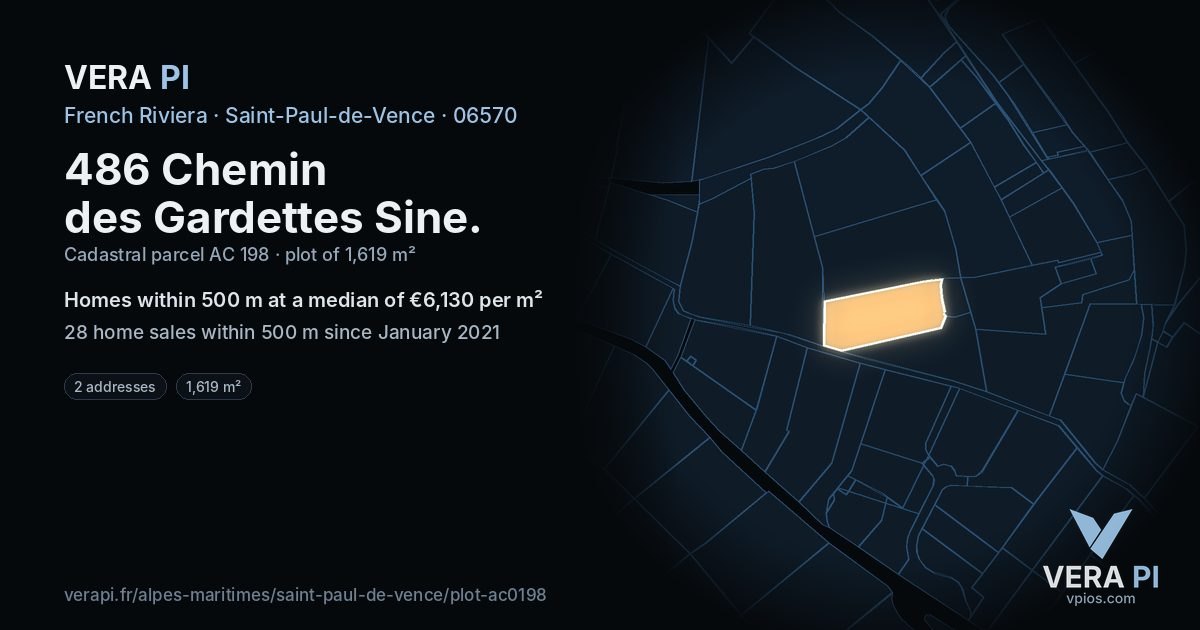 486 Chemin des Gardettes Sine, Saint-Paul-de-Vence at night – the plot lit, the parcels around coloured by the prices near them