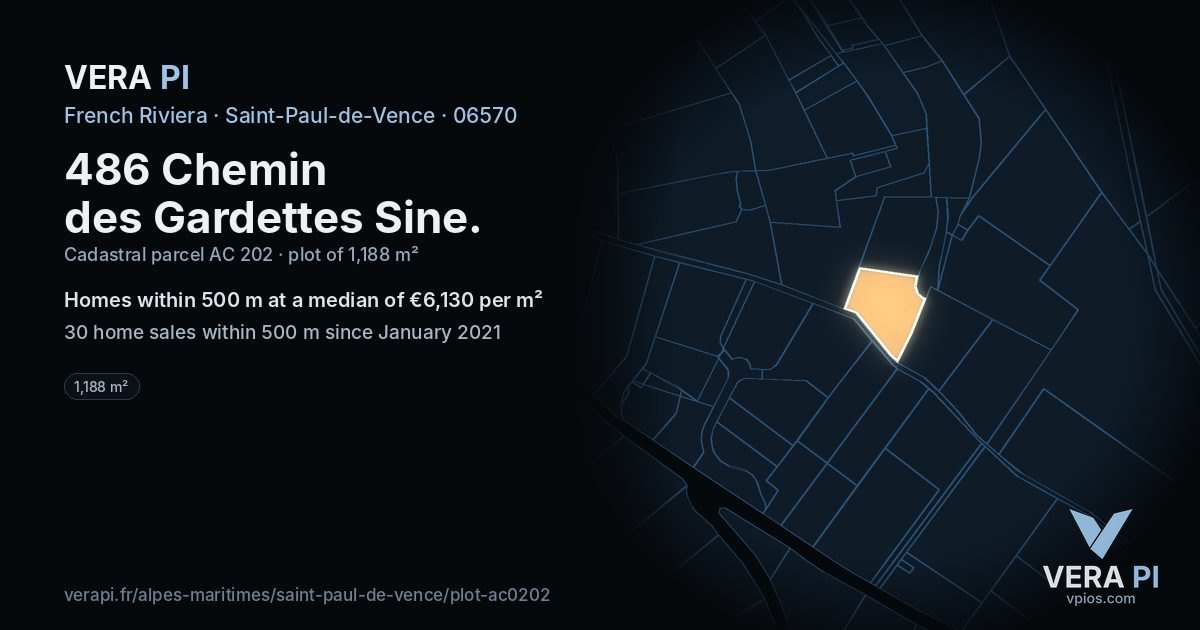 486 Chemin des Gardettes Sine, Saint-Paul-de-Vence at night – the plot lit, the parcels around coloured by the prices near them