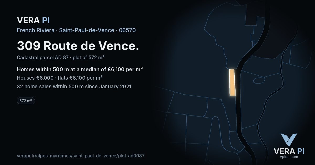 309 Route de Vence, Saint-Paul-de-Vence at night – the plot lit, the parcels around coloured by the prices near them