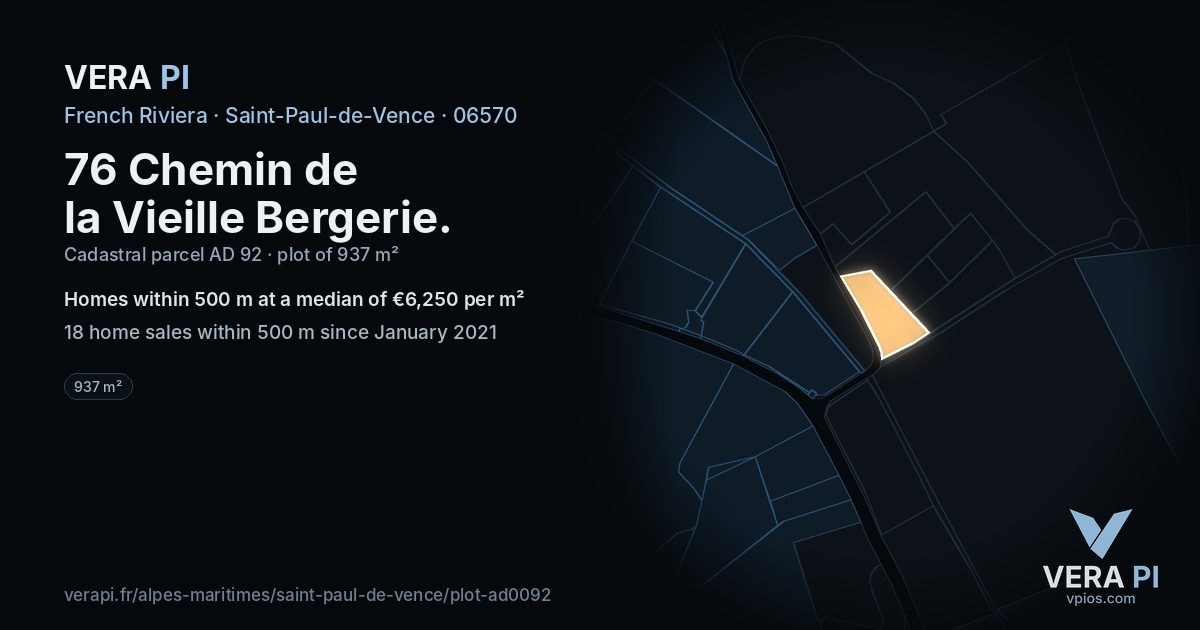 76 Chemin de la Vieille Bergerie, Saint-Paul-de-Vence at night – the plot lit, the parcels around coloured by the prices near them